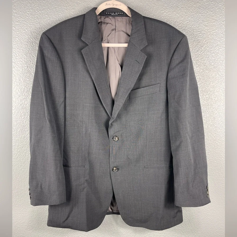 BOSS HUGO BOSS Saks Fifth Avenue Virgin Wool Men’s Blazer Suit Jacket Grey Lined - Picture 1 of 12